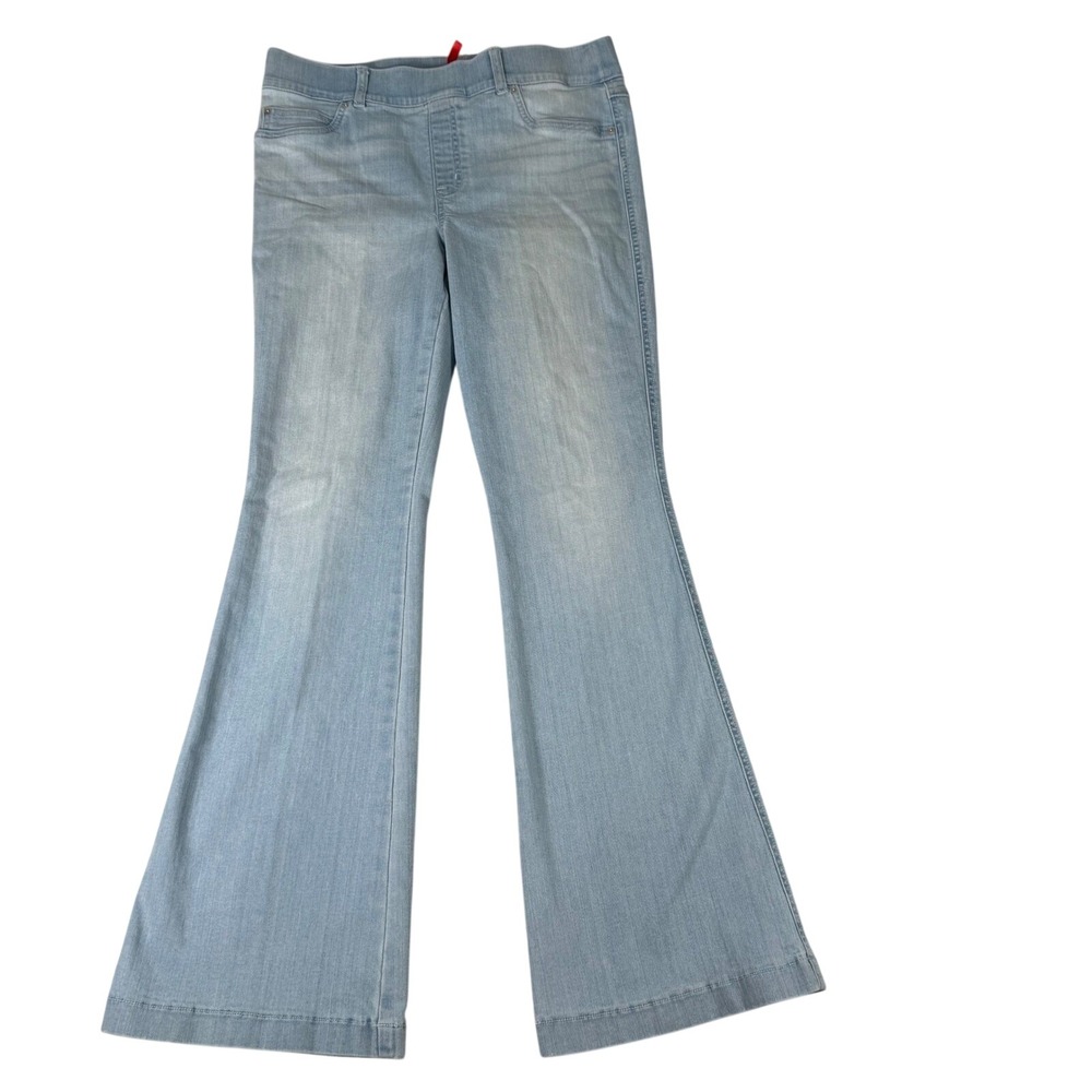 Spanx Flare Jeans Womens Large Light Wash Denim Pull On High Rise‎ Stretch